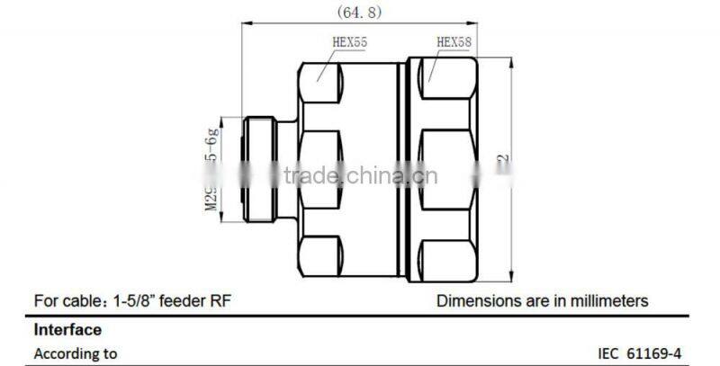 DIN female solder and straight type for 1 5/8"flexible cable