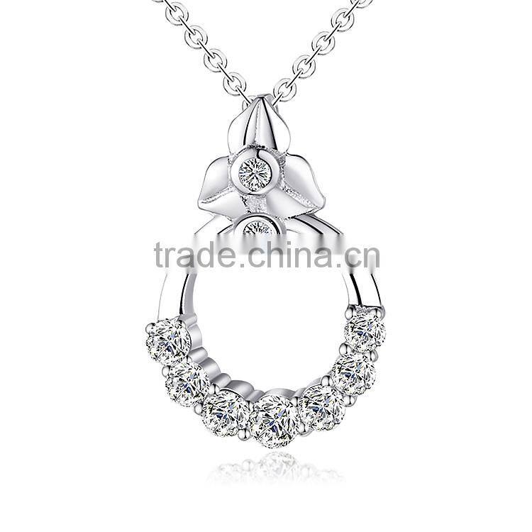 Newest 925 Sterling Silver Circle Pendant Jewelry Cubic Zircon Necklace