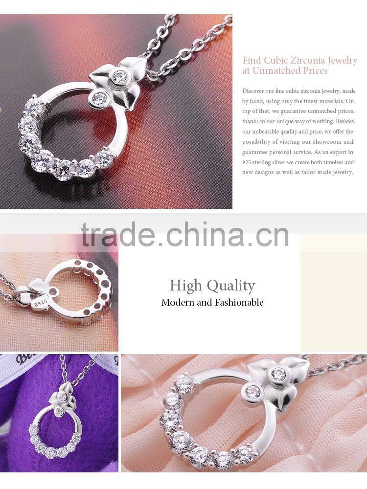 Newest 925 Sterling Silver Circle Pendant Jewelry Cubic Zircon Necklace