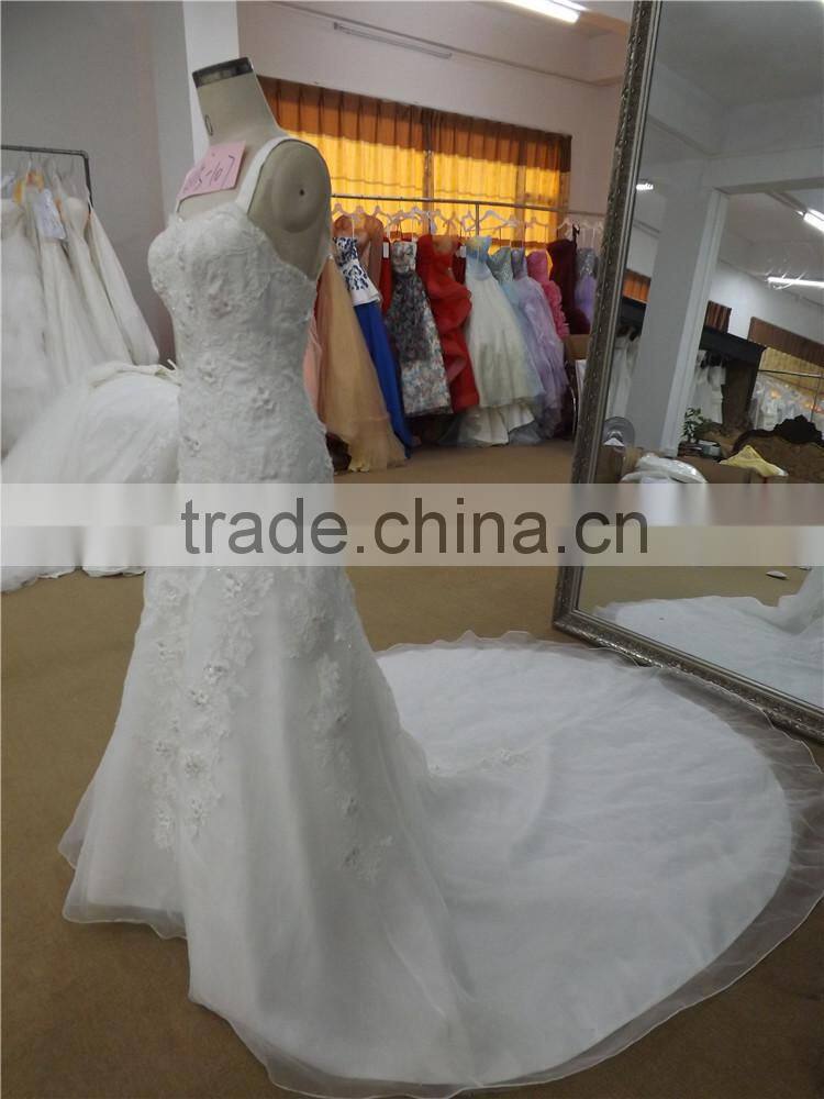 new arrival spaghetti strap full lace appliqued organze mermaid wedding dress