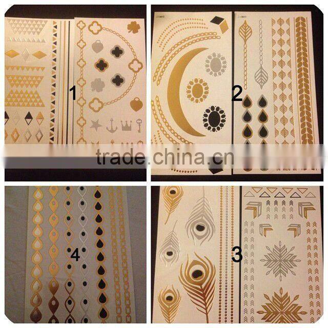 Gold metallic finished flash tattoo gold foil temporary tattoo sticker