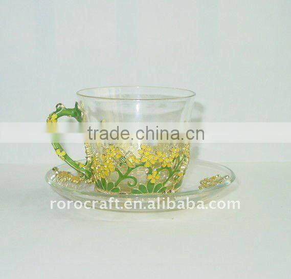 pewter design enamel painted craft coffee cup set