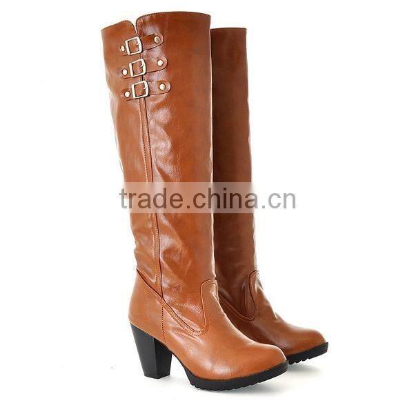 2016 Factory sell chunky heel high heel long boots for hot-selling XW255