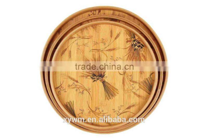Family Custom Color Painting Round Bamboo Wooden Tray Charger Plate