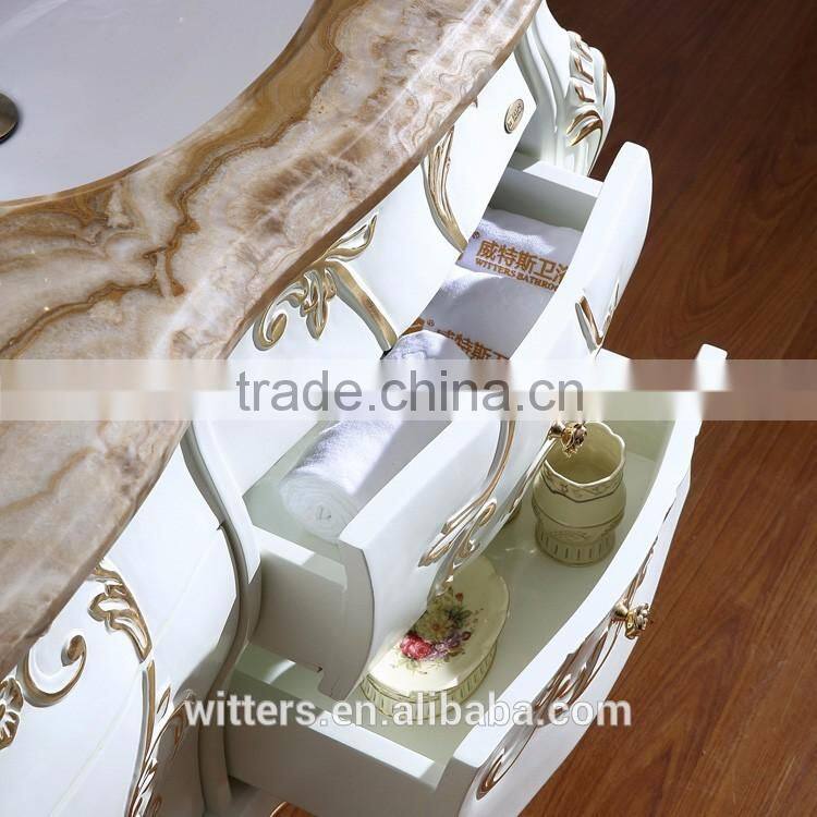 WTS-806BO Italian double rubber solid wood bathroom vanity cabinets with Amber jade top