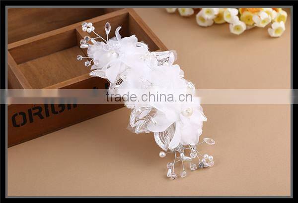 MYLOVE Women Girls White Wedding Pearl Bride Crystal Embroidery lace Hair Headband Prop MLF129