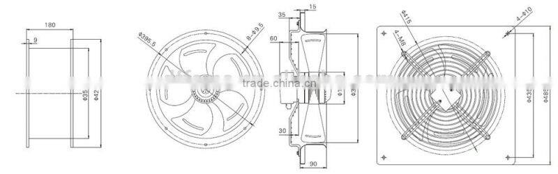 350mm electric water pump motor fan for heater