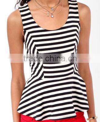 Designer clothing China manufacturer fashion stripes Ruffle hem ,formal office ladies blouses and tops