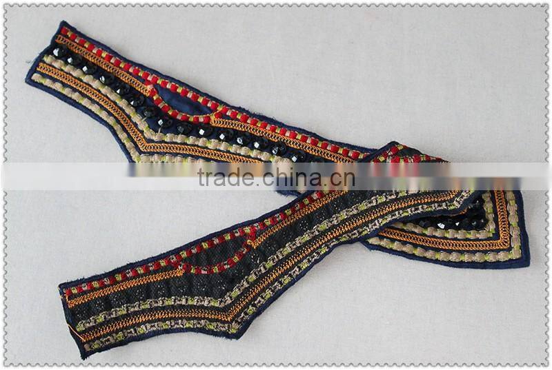 Customized embroidery ladies garment collar, black Acrylic beaded necklace, Colourful embroidery collar for garment