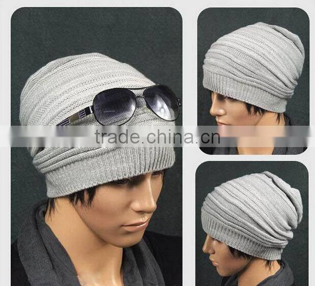 Hot Fashion New Unisex Mens Womens Winter Knit Plicate Slouch Cap Hat Knitted Skullies Beanies Casual Black/Gray/Coffee