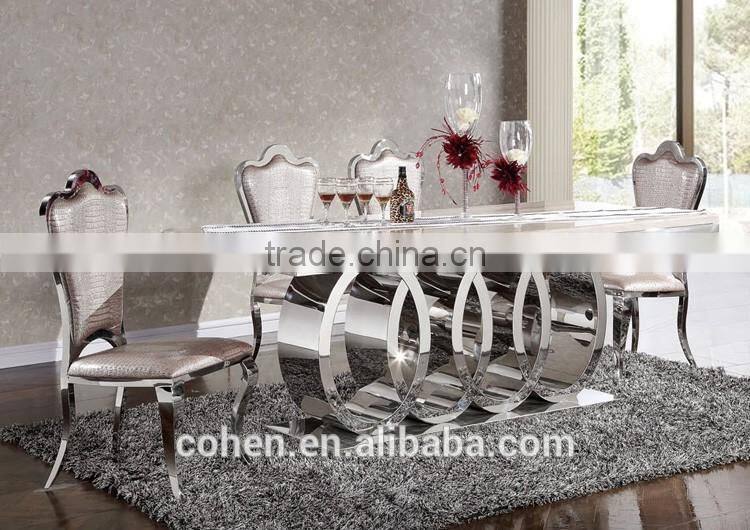 wholesale hot selling furniture stainless steel marble top luxury dining table AH062