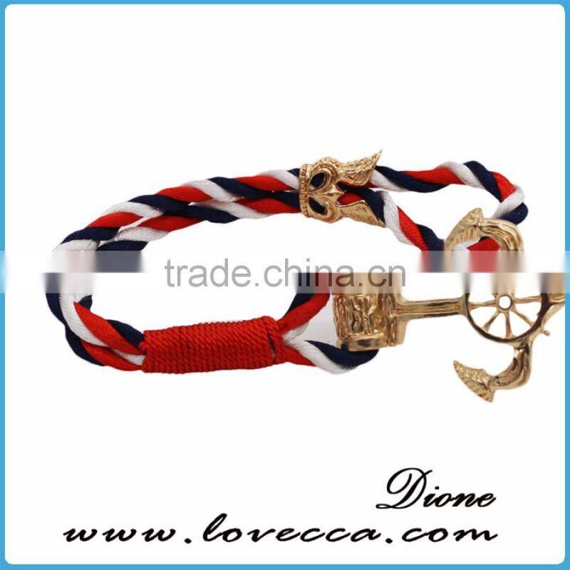 New Design Cheap Custom Jewelry Handmade Multi Color Nylon Nautical Rope Anchor Bracelet for Men