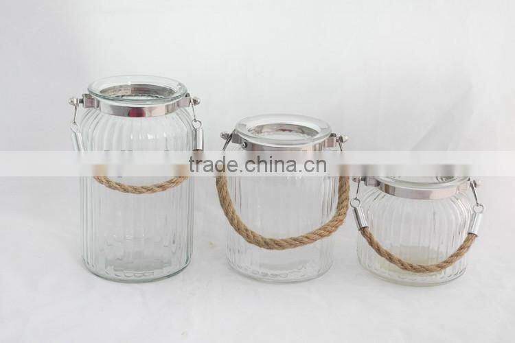 cylinder glass jars for soy candle with hanging rope