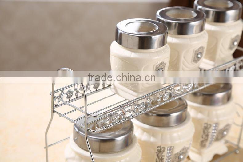 Middle east style ceramic canister set with stainless metal stand