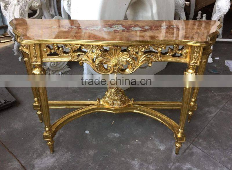 Gold leaf with natural marble top antique reproduction console table for sales