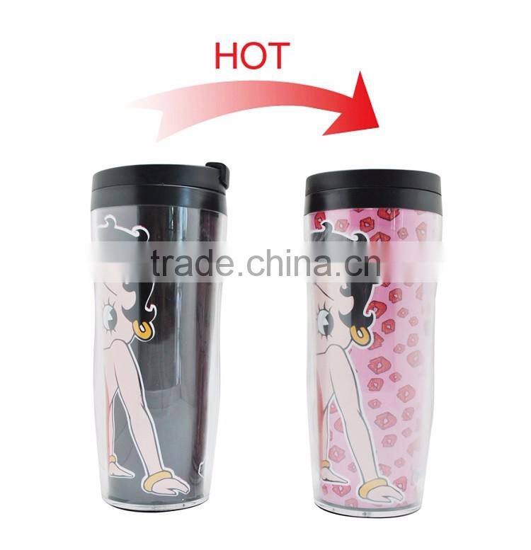 PS Double-wall color change plastic travel mug
