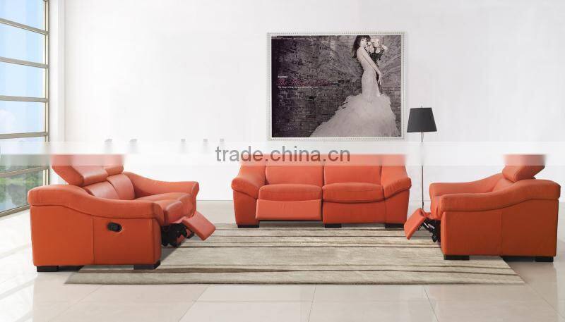 JR8021B modern Luxury Italian full thick orange cow leather living room Italy recliner sofa set