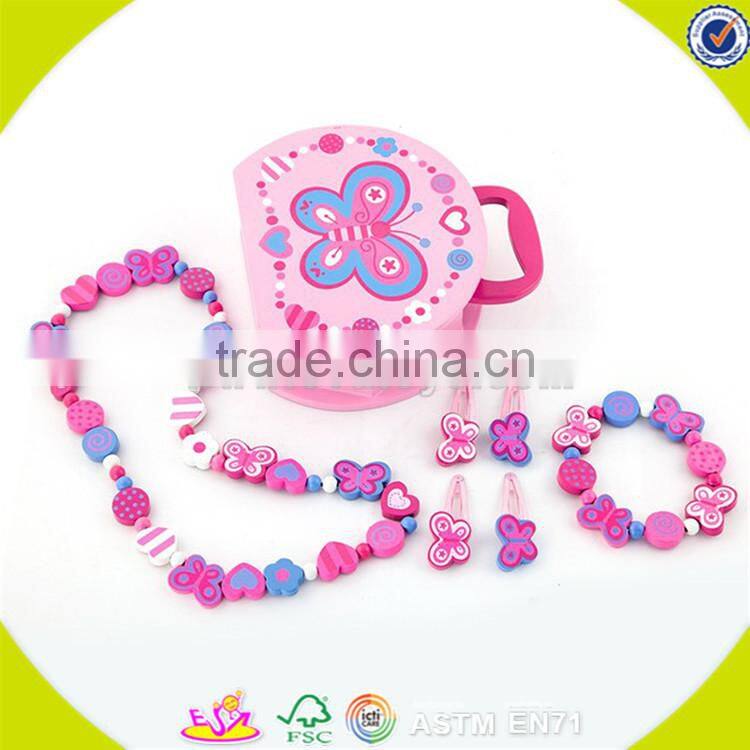 Wholesale role play wooden jewelry box toy beautiful pink wooden jewelry box toy hot kids wooden jewelry box toy W10D105