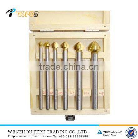 6pcs DIN335C HSS 3 fluter countersinks set Titanium coated long type