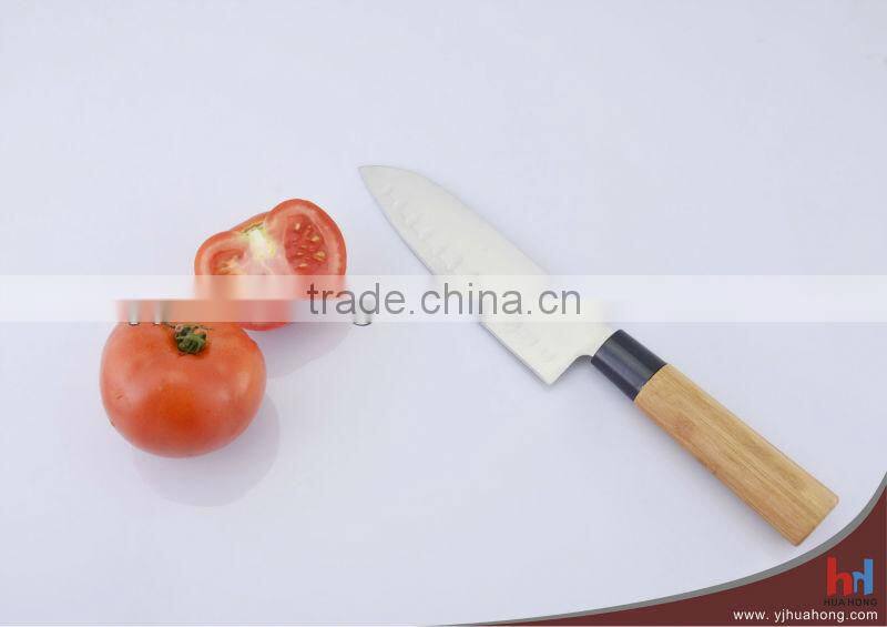 6.8"bamboo handle santoku knives with groove blade