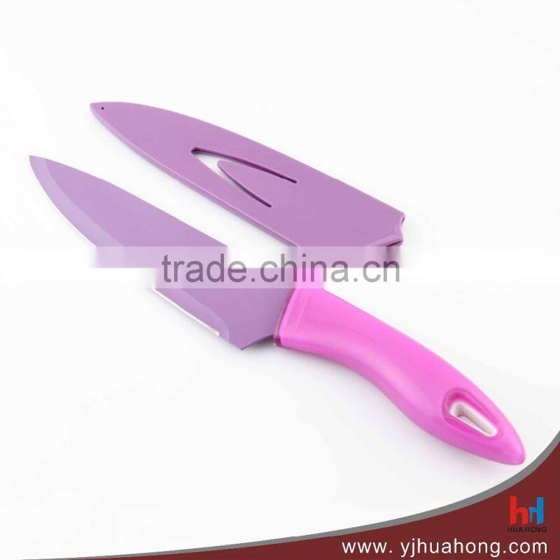 Non-stick color coating flower painting stainless steel kitchen knife,chef knife,santoku knife with serrated blade (HF-42)