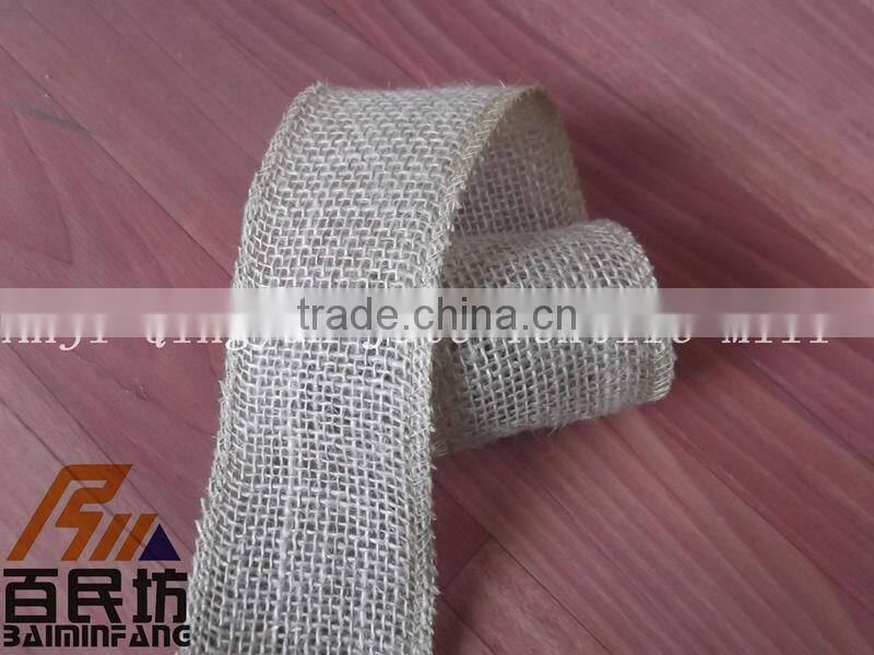 burlap serged edge ribbon 2'' wide 5yards long nature color
