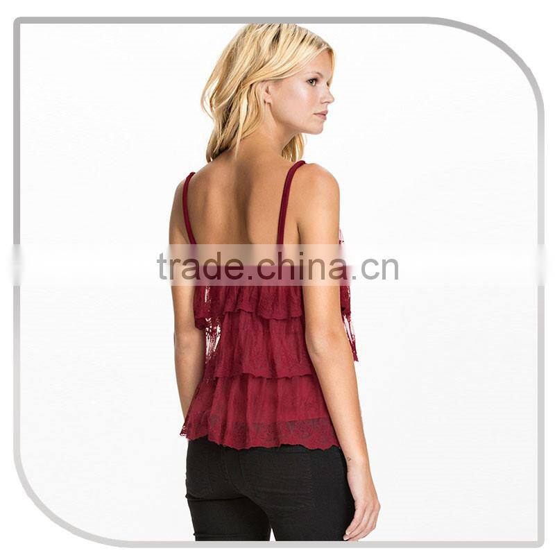 Fashion Women Lace Fabric Crochet Ruffle Womens Lace Tops For Women 2016