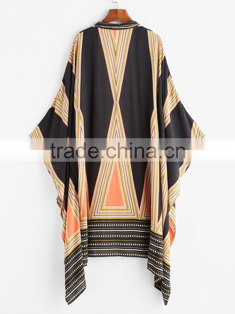 chinese clothing OEM summer women loose design Geo Print Kimono open jacket Kimono