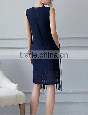 fashion clothing OEM star detailing sleeveless midi women tassels dress