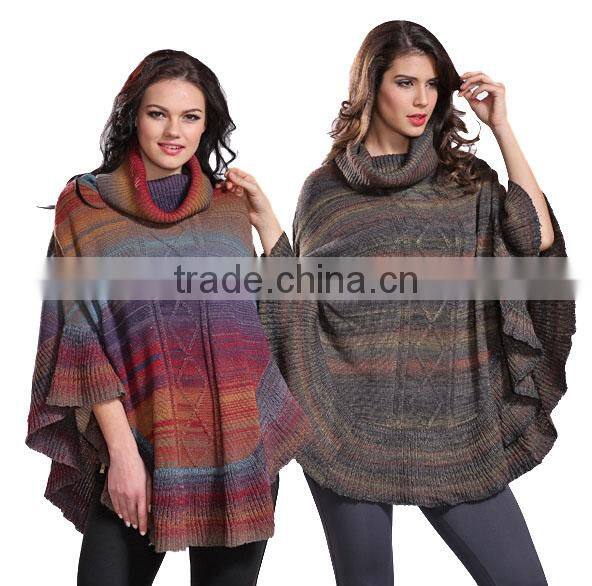 New Arrival Fashion Women Knitted Sweater Poncho With High Neck