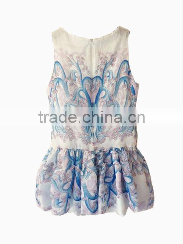 Ladies casual summer fashion sleeveless v neck print tulle flower girl dress pattern
