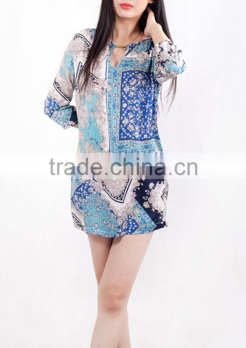 long sleeve short floral casual dress 2015