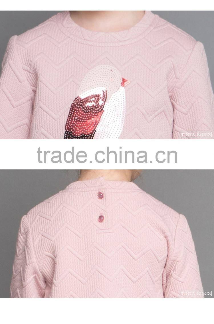 2017 Spring Fashion Sequins Pattern t Shirt With Pleated Hem Kids Party Wear