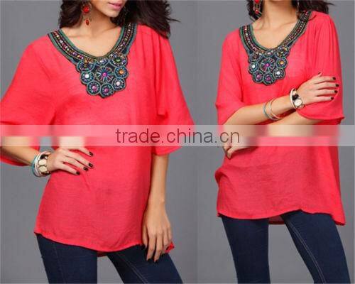 PLUS SIZE Women Cotton Short Sleeve Embroidery Loose Tee Shirt Casual Blouse Top