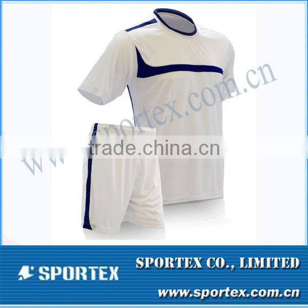 Men Sportswear White & Blue Active Cheap Soccer Jersey Set