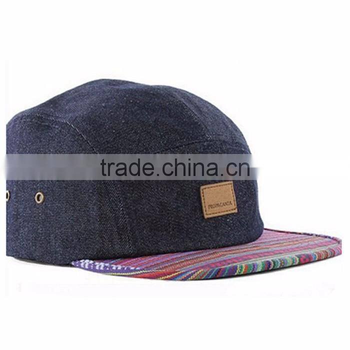 Leather patch make custom jean 5 panel strap back hat