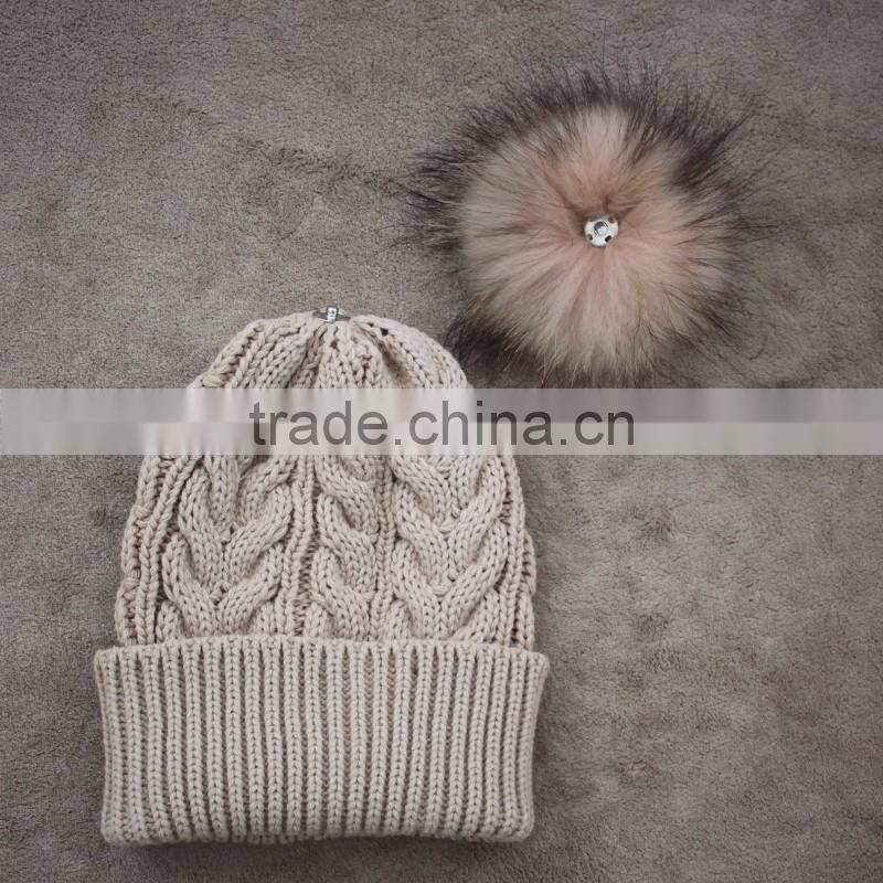 Myfur Knitted Beanie Slouchy Unisex Cap Baggy Skull Ski Keep Warm Hat with Fur Ball
