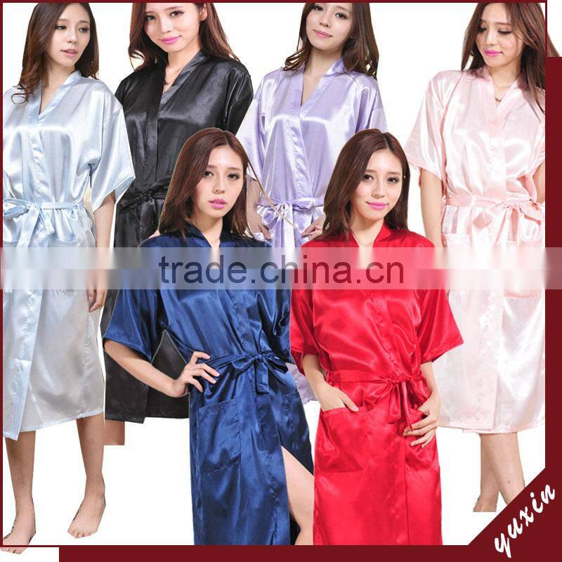 Factory direct supply solid color bath robe plain satin cheap wedding robe SR002