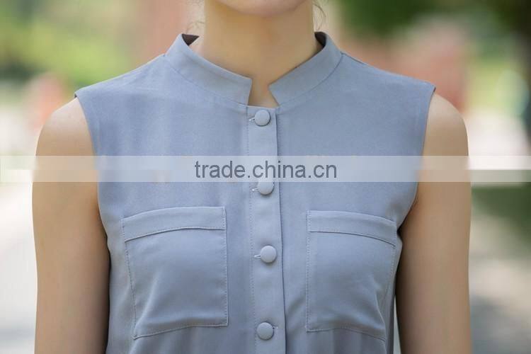 grey chiffon button-up jumpsuit dress pants with elastic band