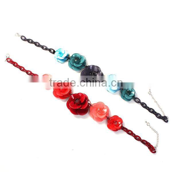 Handmade Beautiful Flower Dark Green Acrylic Statement Necklace