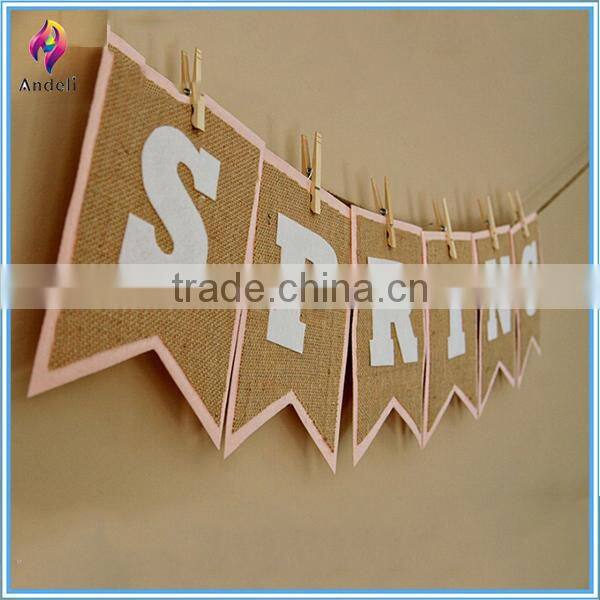 Hessian Bunting Spring White Letters Burlap Square Flags