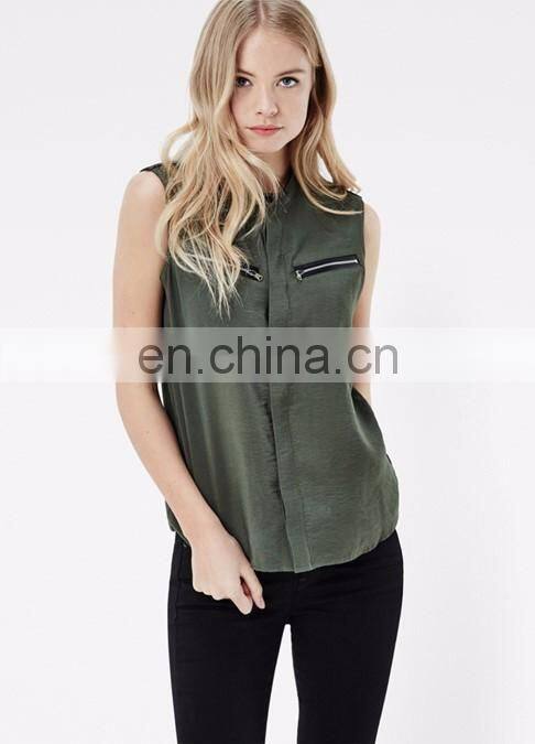 High Quality Boyfriend Sleeveless Shirt Fashion Design Women Summer Top C12811
