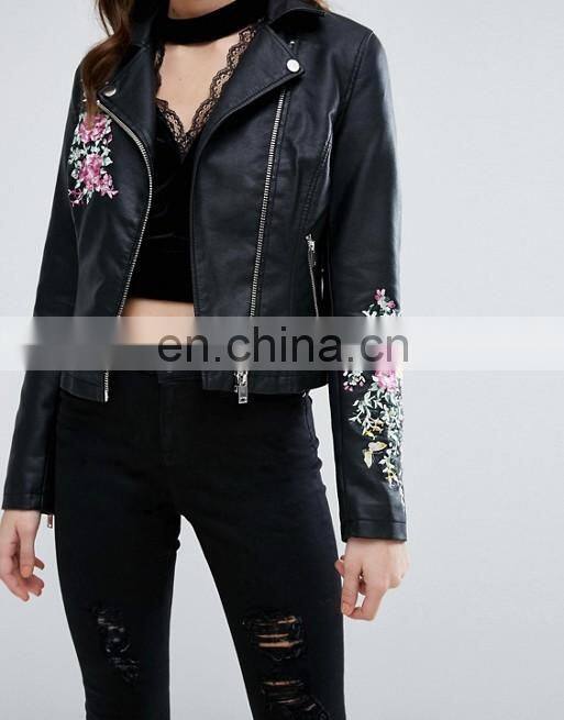 2017 fahsion style custom woman's PU leather waterproof biker jacket plain bomber jacket