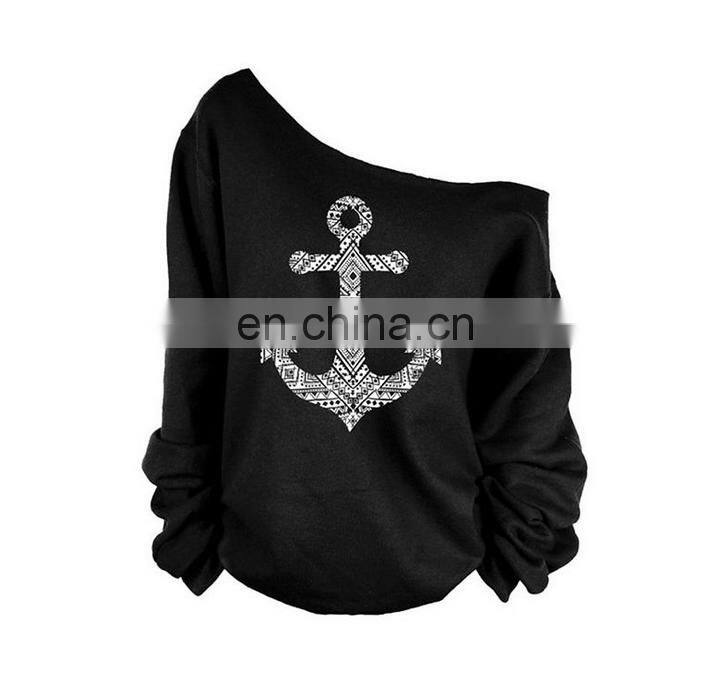 New Wholesale Women Lips Print Pullover One Shoulder Jumper Sweater Hoodie Sweatshirt Tops