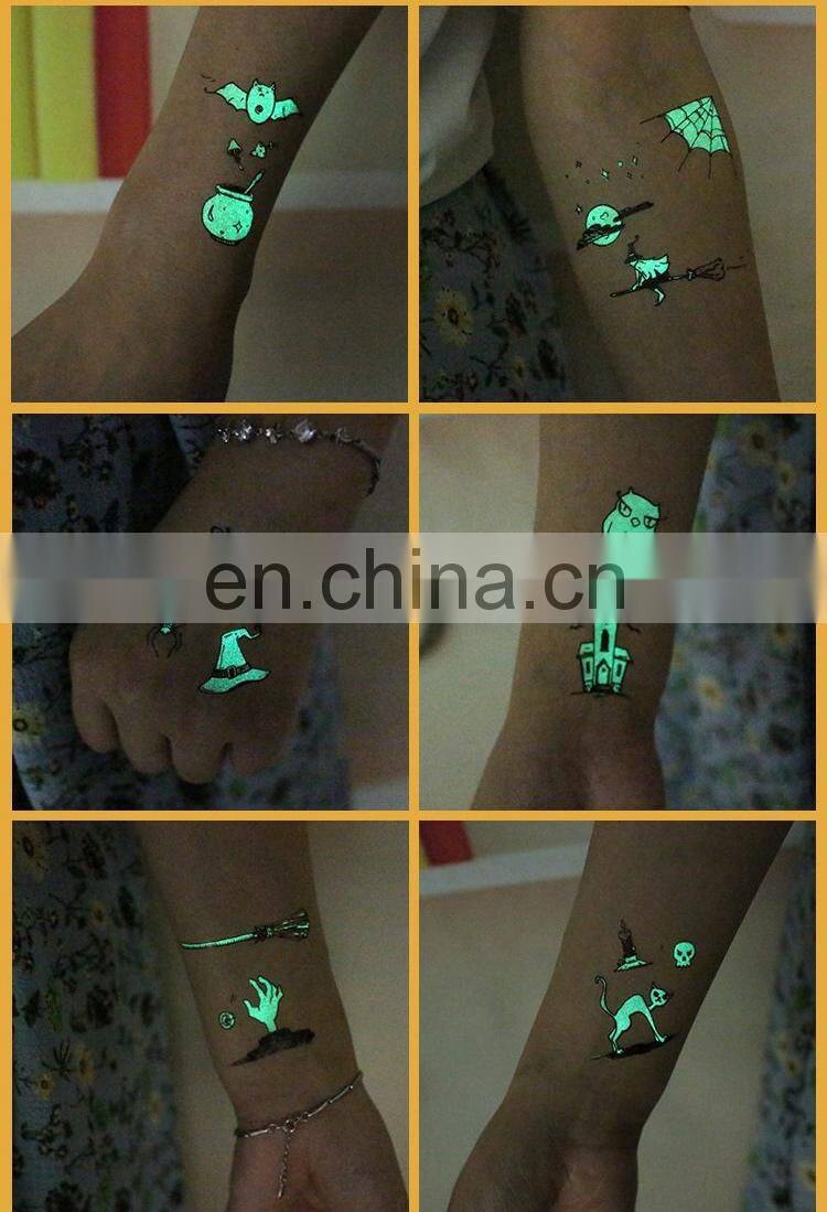 Rocooart Halloween Luminous Temporary Tattoo Tombstone Tattoo Witch Glowing in Dark Waterproof Tattoo Stickers Hallowmas