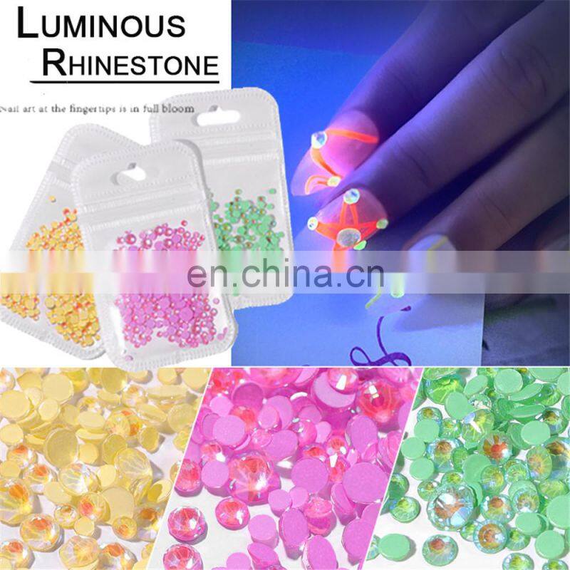 Fluorescence Nail Rhinestones Mixed Size Resin Point Bottom Rhinestones Nail Art Decoration Accessories