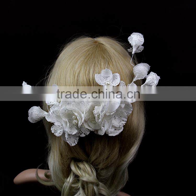 Customized Bridal Hair Accessories Ivory Lace Flower Branch Fascinator Wholesale