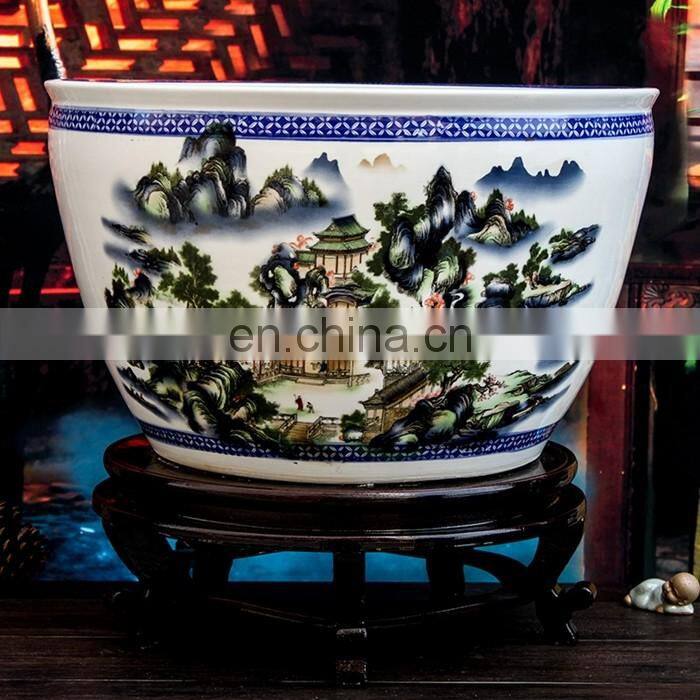 Large Chinese Famile Rose Porcelain Landscape Design Ceramic Garden Flower Pot