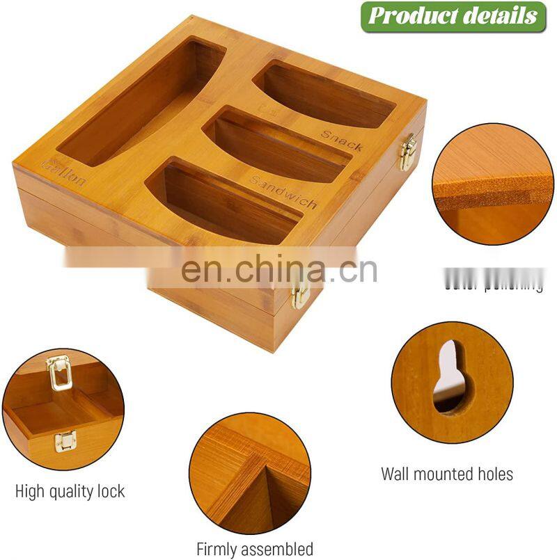 Bamboo Ziplock Bag Storage Organizer For Kitchen Openable Top Lids,Suitable For Sandwich,Gallon Quart & Snack