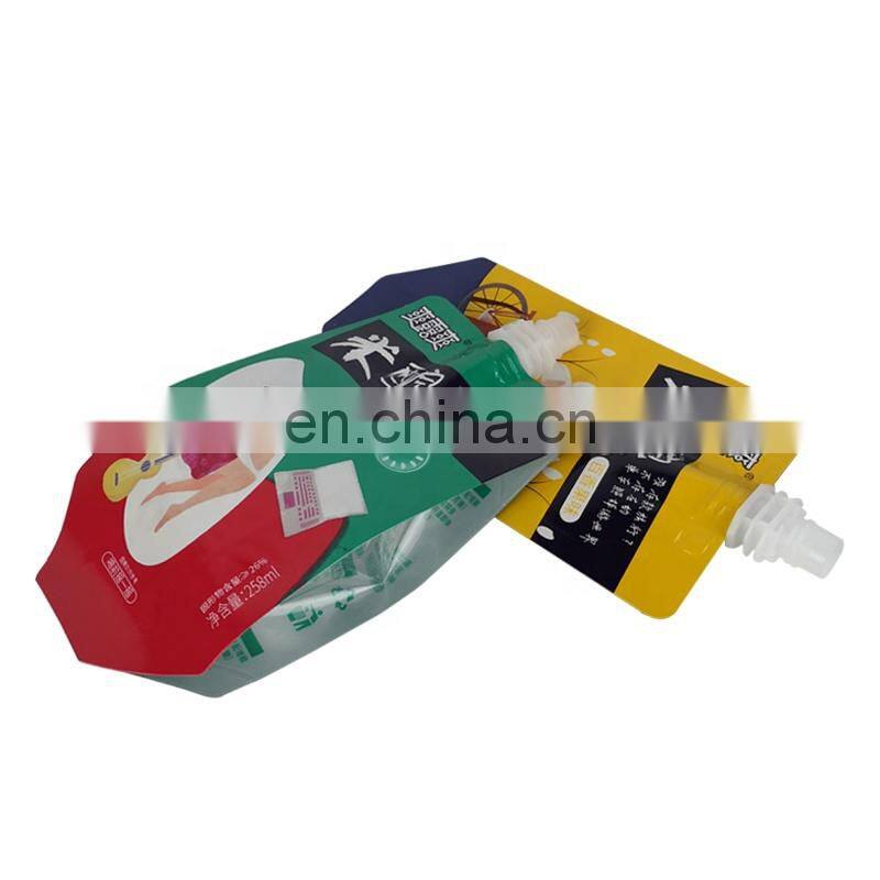Customized metallic aluminum foil jelly packaging bag food grade juice stand up spout pouches with cap drink packaging sachet